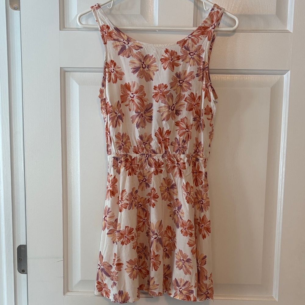 Floral Sleeveless Summer Dress in Cream with Rust & Mauve Flowers